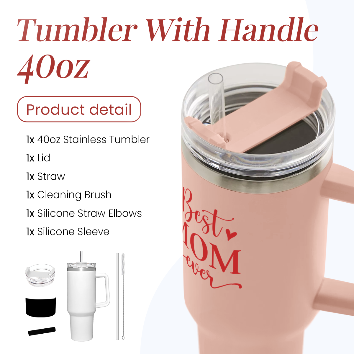 Best Mom Ever Tumbler – 40oz Insulated Travel Mug 💖. ☕ Keeps drinks hot or cold all day – perfect for moms on the go