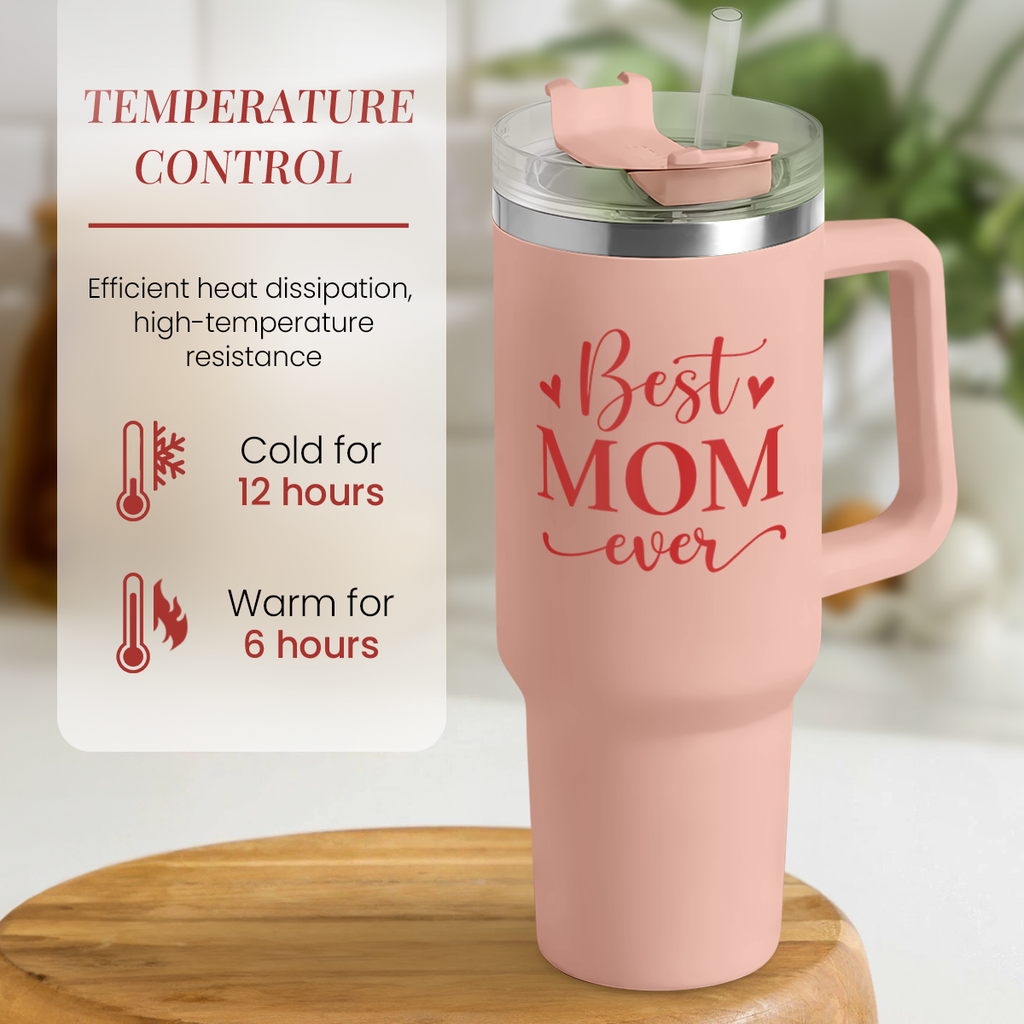 Best Mom Ever Tumbler – 40oz Insulated Travel Mug 💖. ☕ Keeps drinks hot or cold all day – perfect for moms on the go