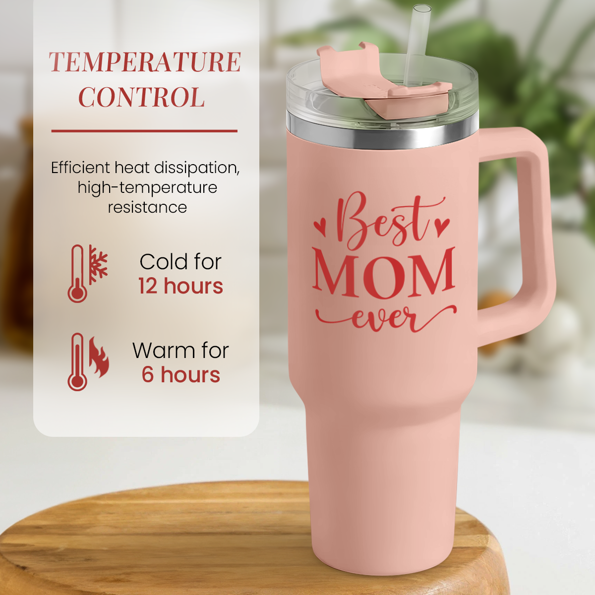Best Mom Ever Tumbler – 40oz Insulated Travel Mug 💖. ☕ Keeps drinks hot or cold all day – perfect for moms on the go