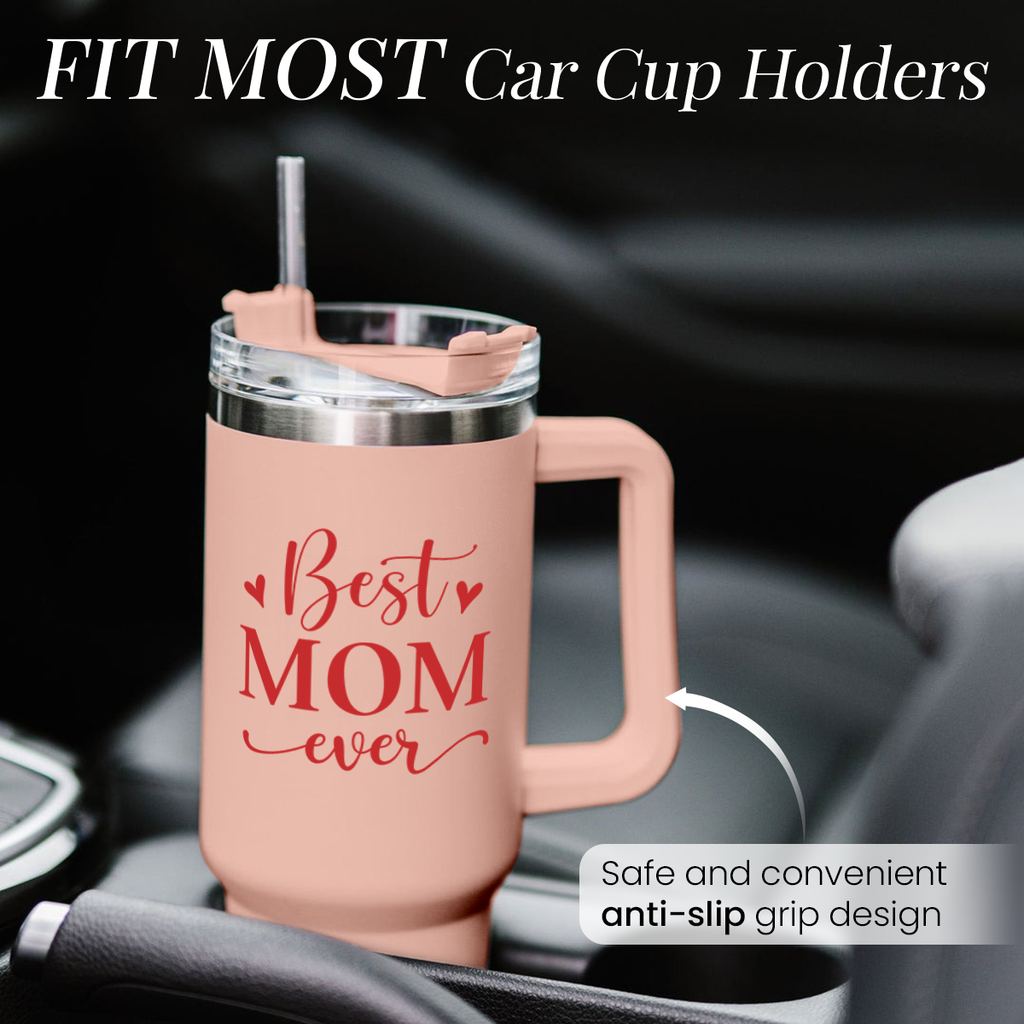 Best Mom Ever Tumbler – 40oz Insulated Travel Mug 💖. ☕ Keeps drinks hot or cold all day – perfect for moms on the go