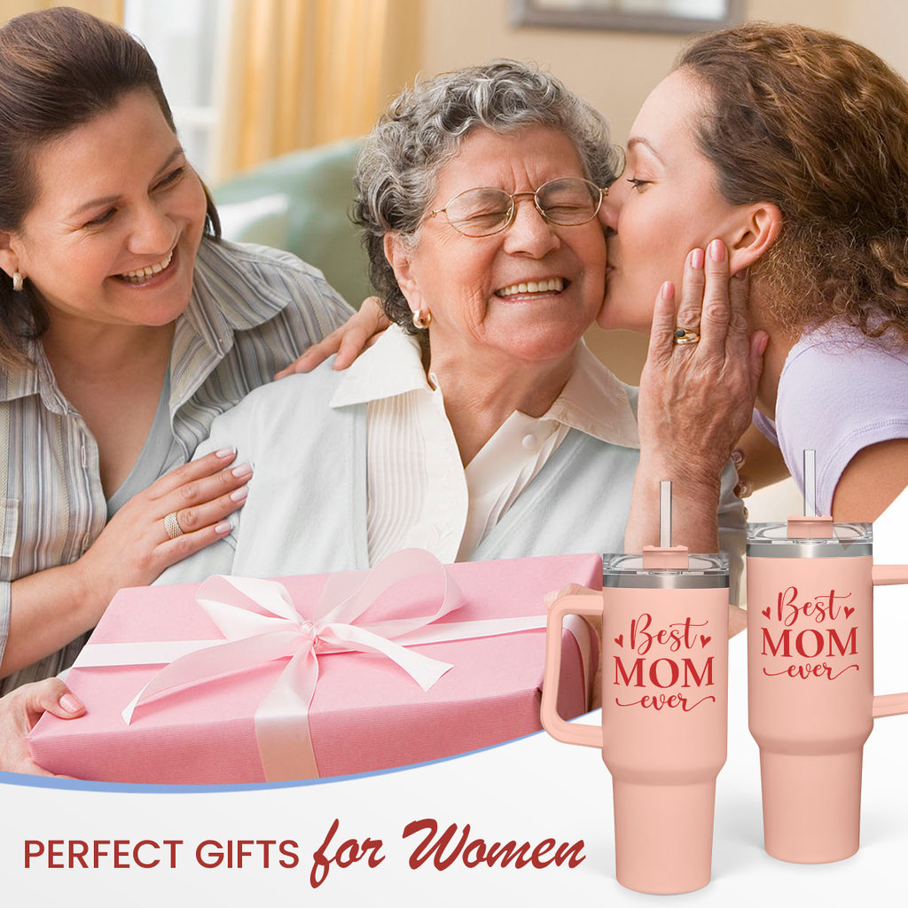 Best Mom Ever Tumbler – 40oz Insulated Travel Mug 💖. ☕ Keeps drinks hot or cold all day – perfect for moms on the go